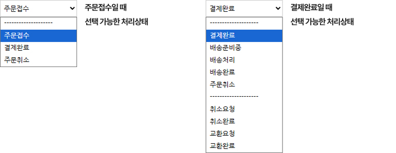 처리상태 선택 예시