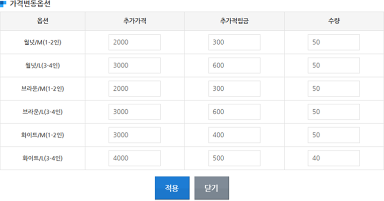 첨부) 가격/재고옵션 상품 재고수량 변경